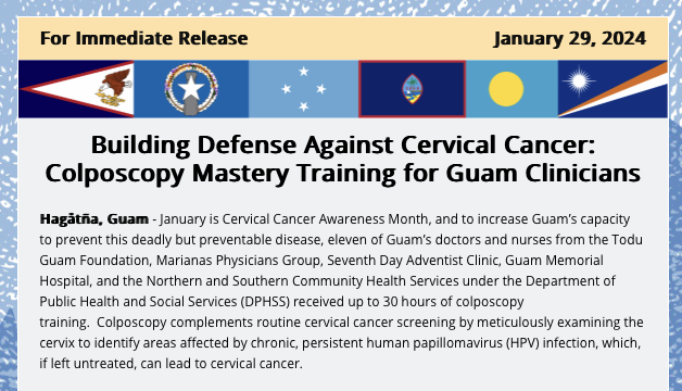 PIHOA E-Blast: Building Defense Against Cervial Cancer – Colposcopy Mastery Training for Guam Clinicians